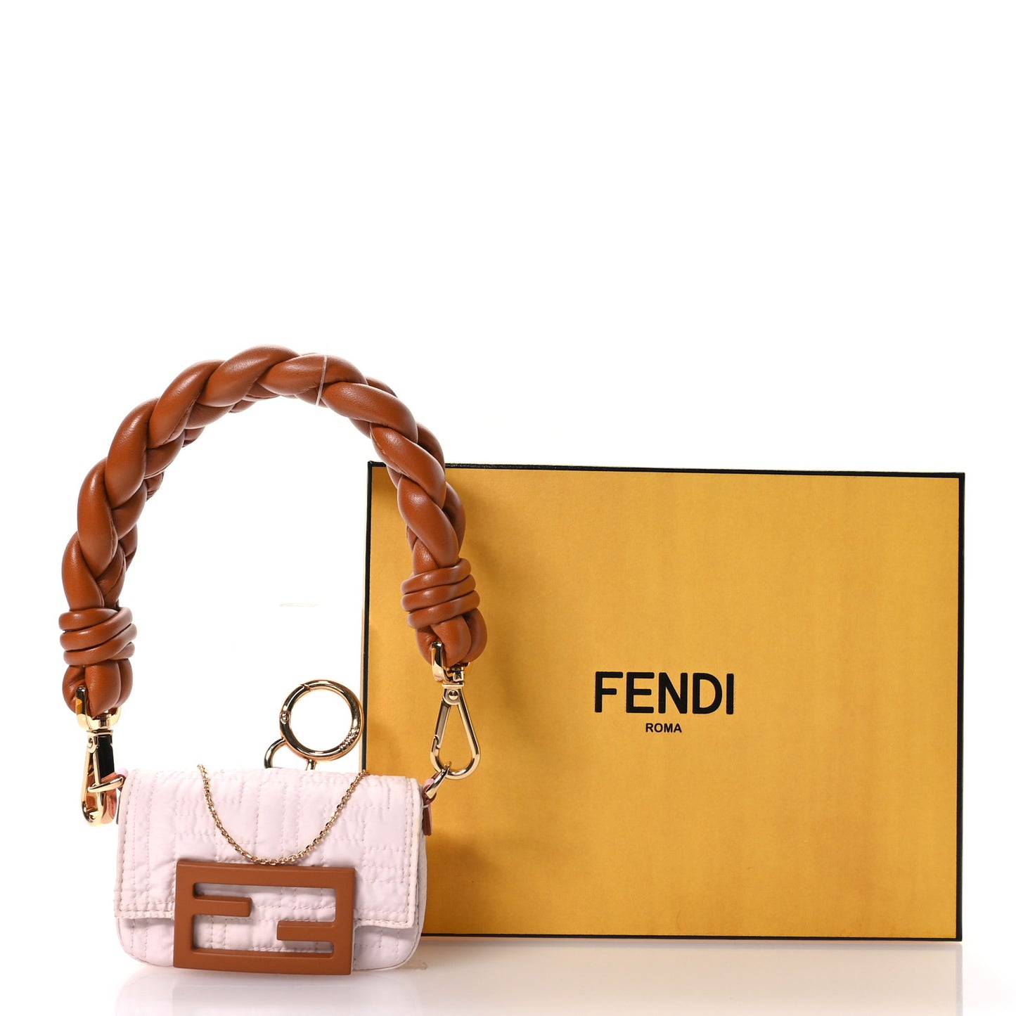 Nylon Nappa FF Embroidered Nano Baguette Maxi Handle Charm Light Pink