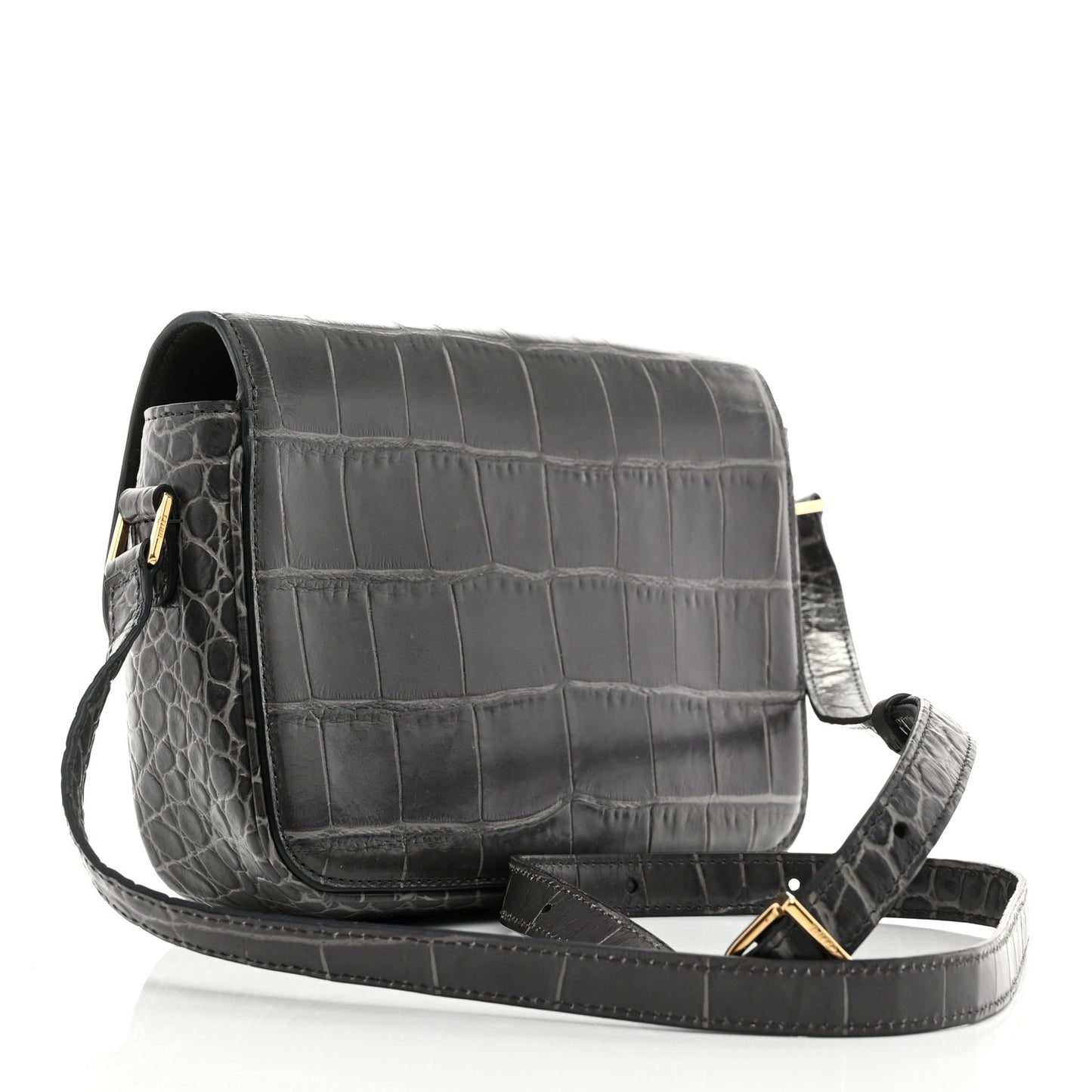 Calfskin Crocodile Embossed Medium Tassel Bag Anthracite