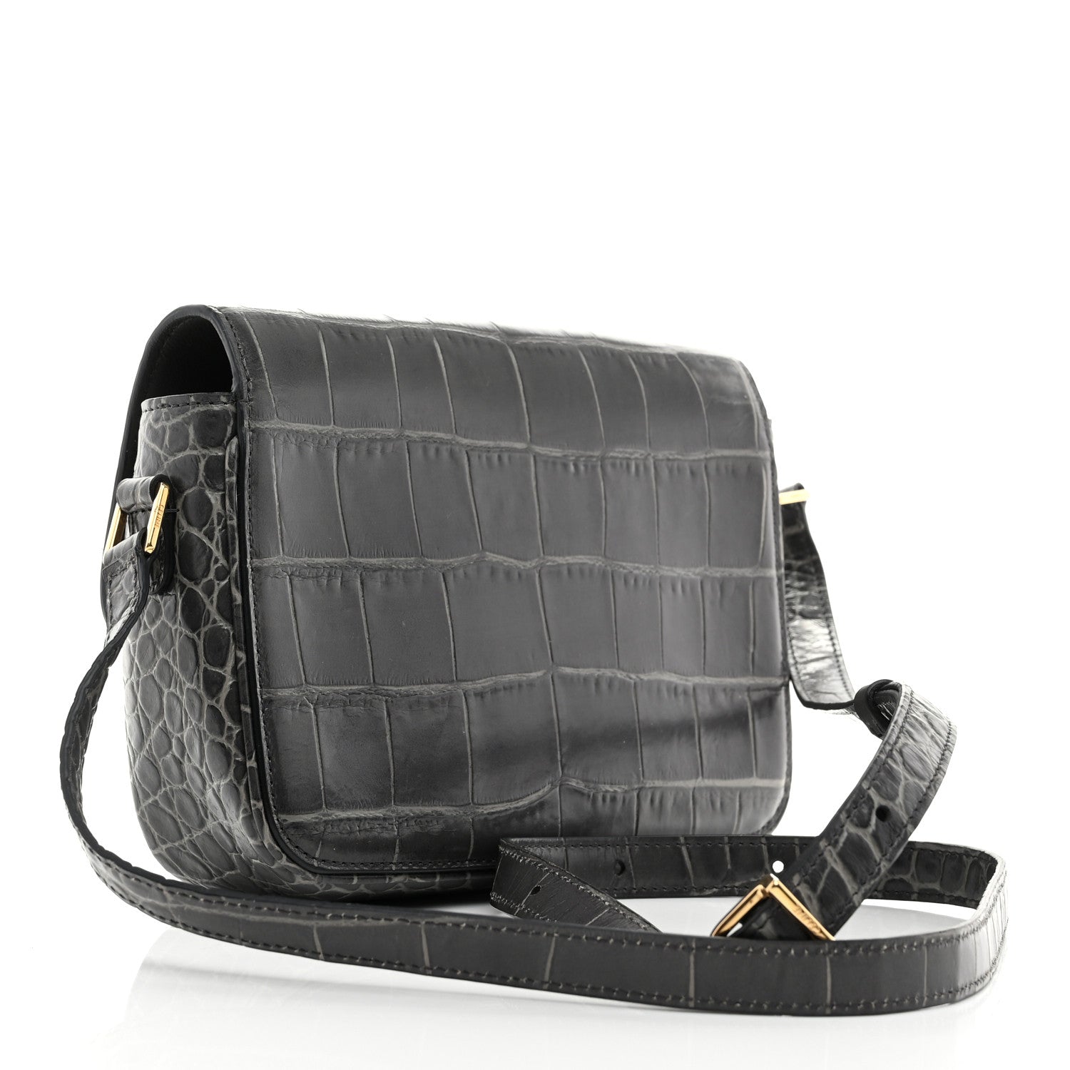 Celine Calfskin Crocodile Embossed Medium Tassel Bag Anthracite 3 of 10