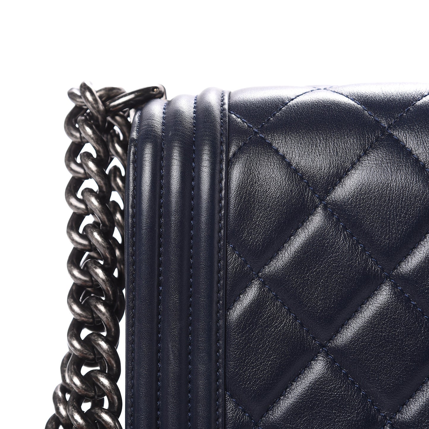 Calfskin Quilted New Medium Boy Flap Dark Navy Blue