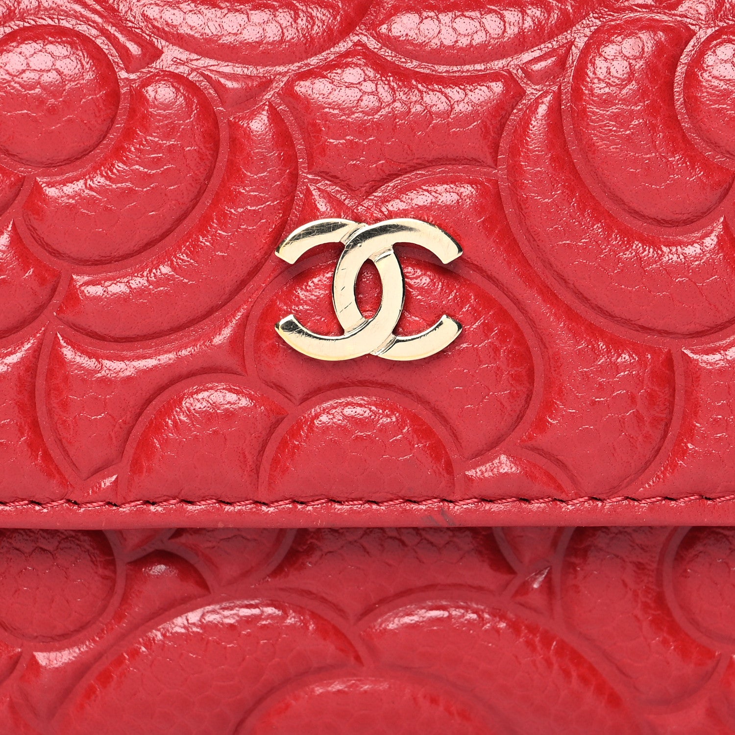 Chanel Caviar Camellia Embossed Card Holder Wallet Red 9 of 9