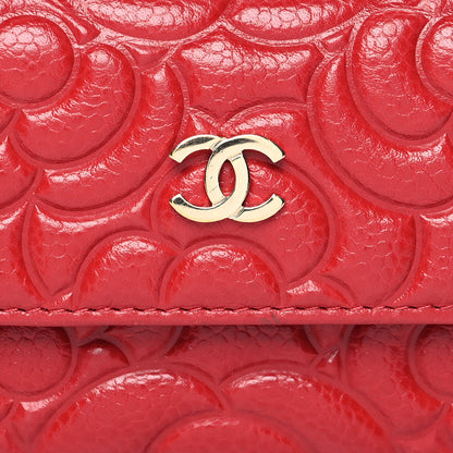 Chanel Caviar Camellia Embossed Card Holder Wallet Red 9 of 9