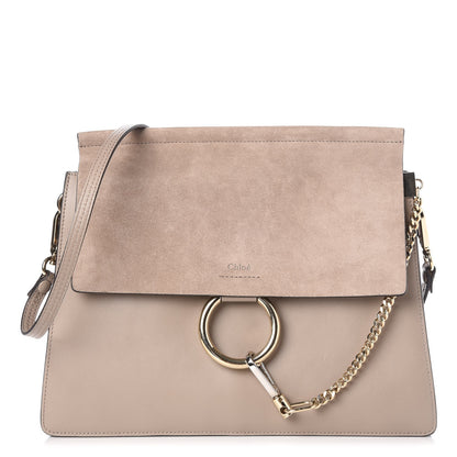 Chloe Calfskin Suede Medium Faye Shoulder Bag Motty Grey 1 of 7
