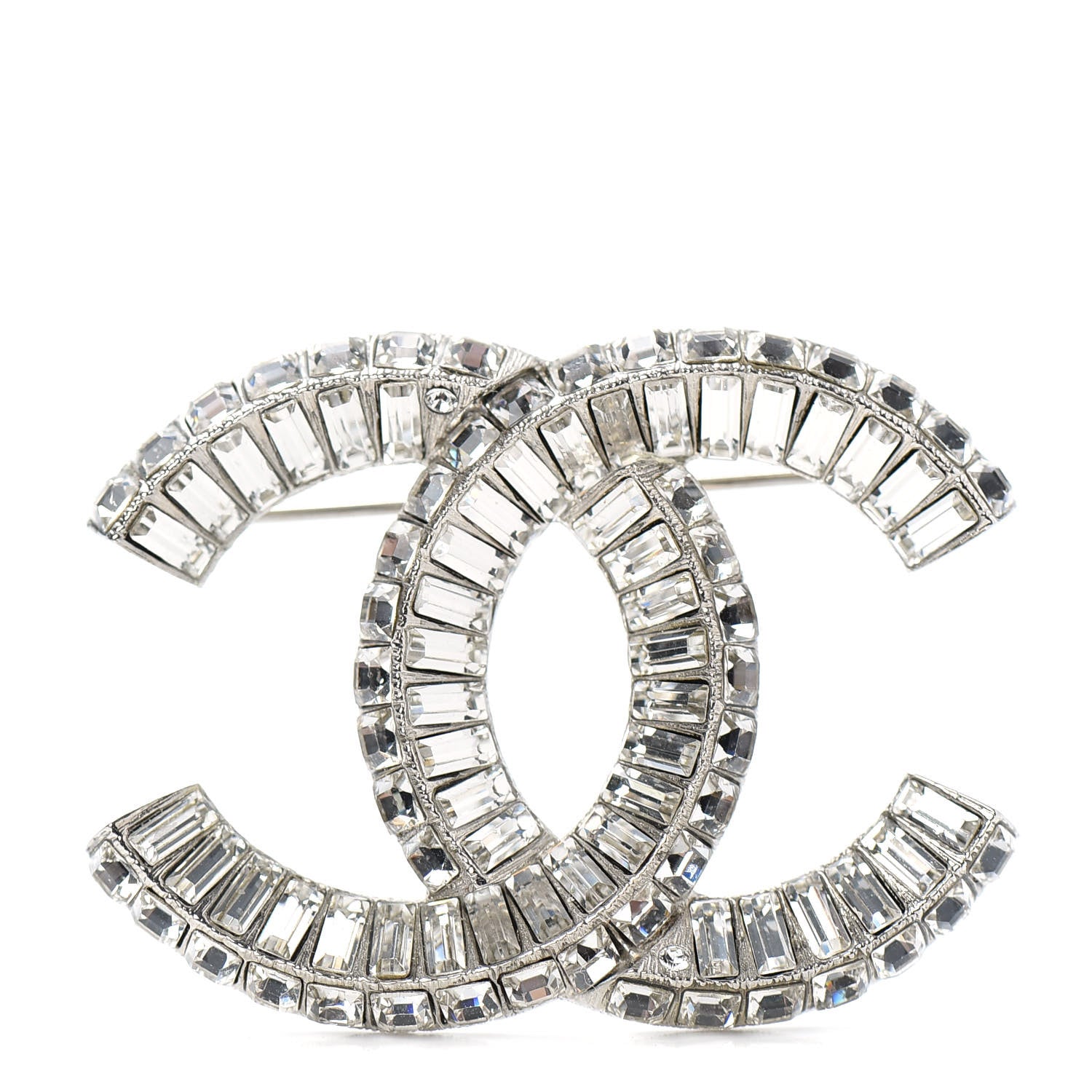 Chanel Baguette Crystal CC Brooch Silver 1 of 4