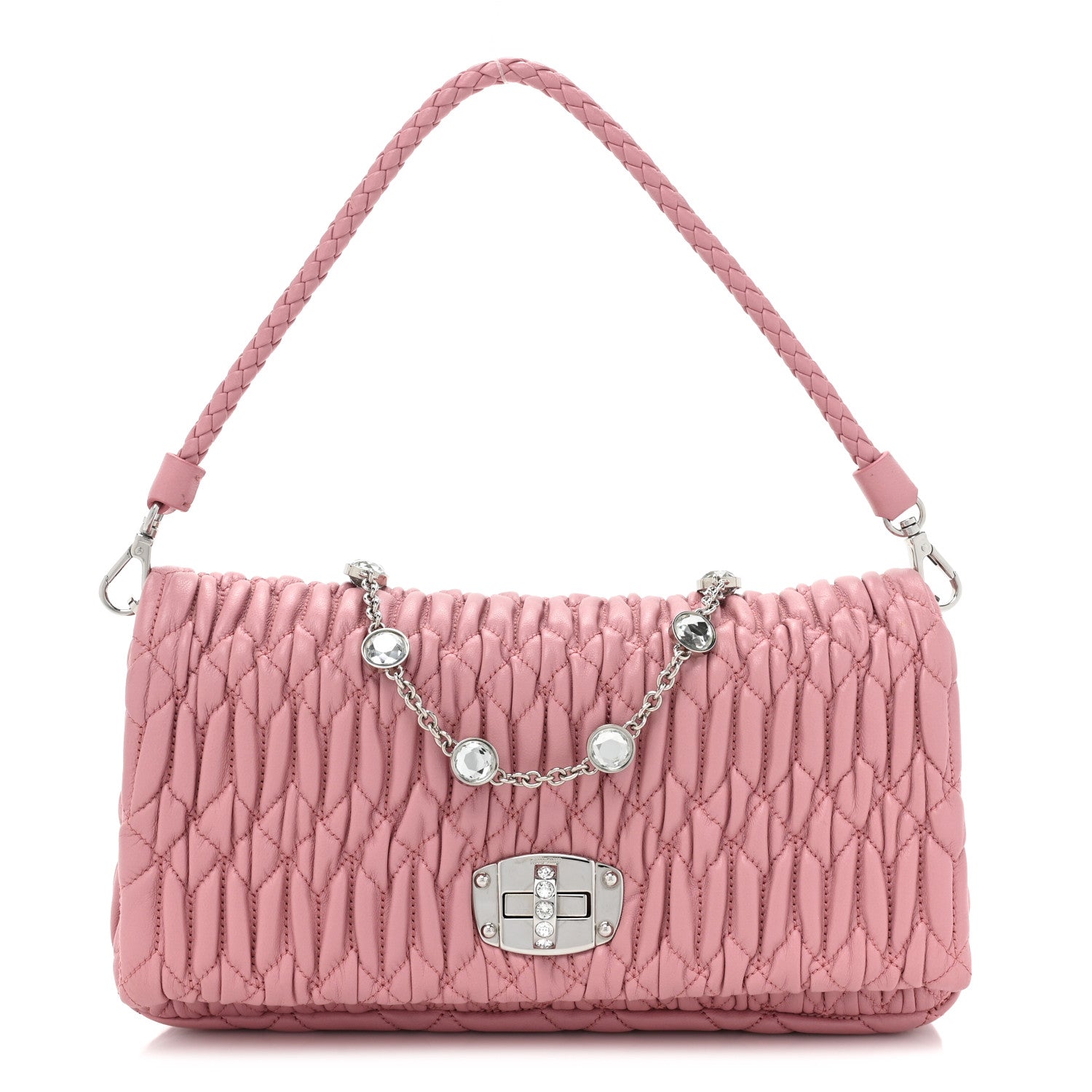 Miu Miu Nappa Matelasse Crystal Flap Clutch Rosa 1 of 8
