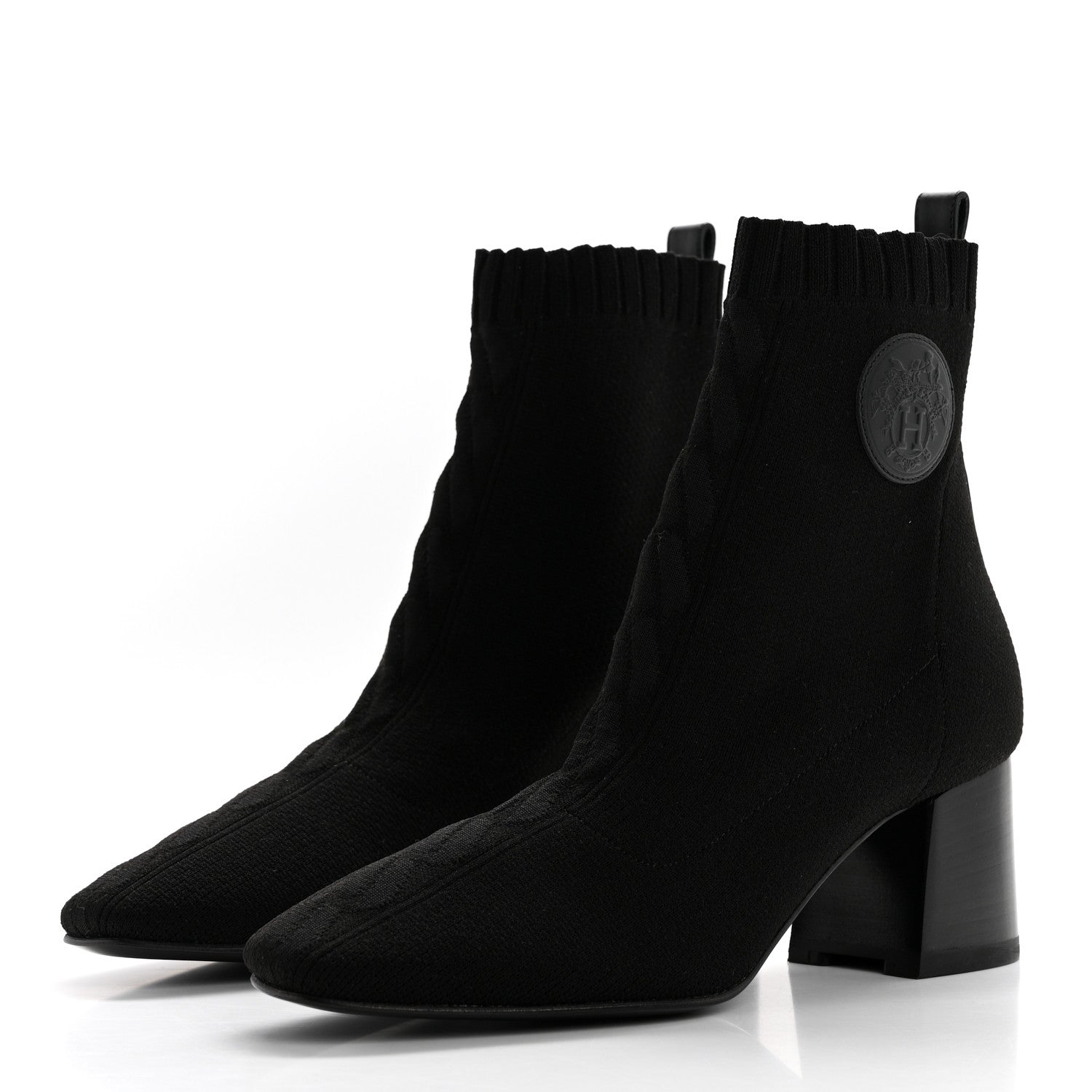 Hermes Knit Calfskin Volver 60 Ankle Boots 37.5 Black 3 of 8