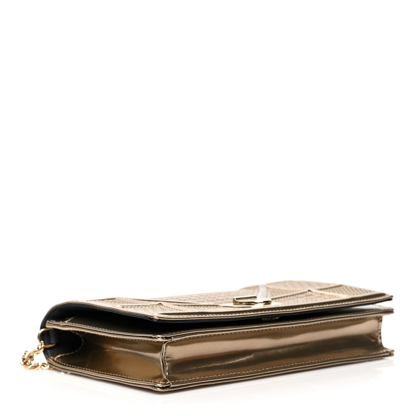 Metallic Patent Micro-Cannage Diorama Wallet on Chain Pouch Gold