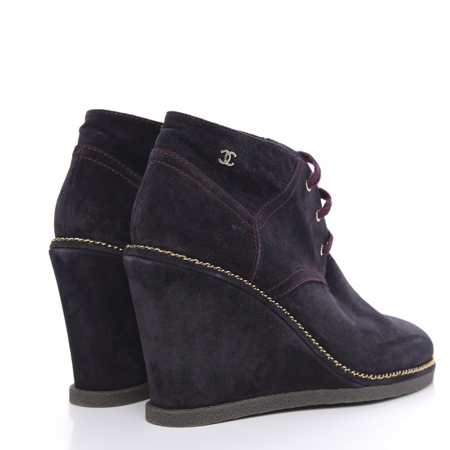 Chanel Suede Lace Up Wedge Booties 42 Dark Blue 4 of 10