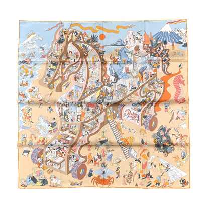 Hermes Silk Academia Hippica Scarf 90 Bleu Glacier Sable Bouton d'or 1 of 4