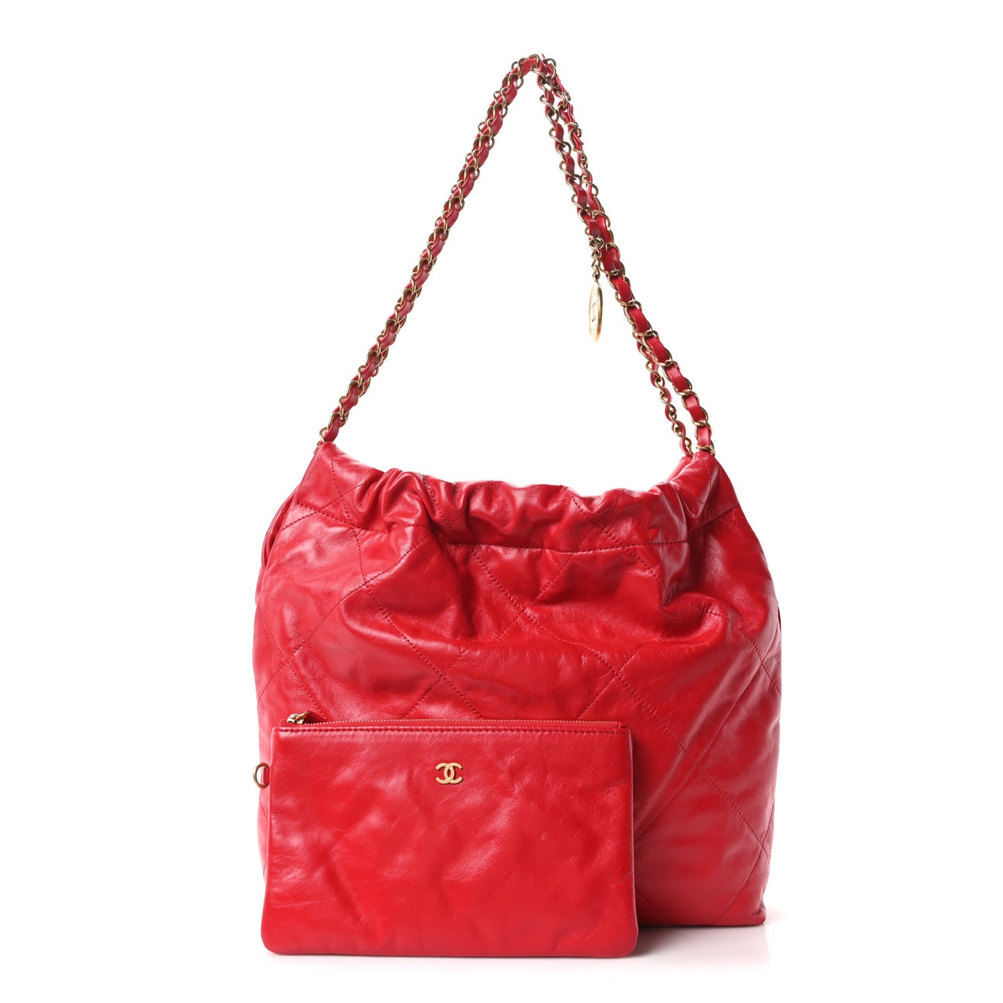 Shiny Calfskin Quilted Small Chanel 22 Red