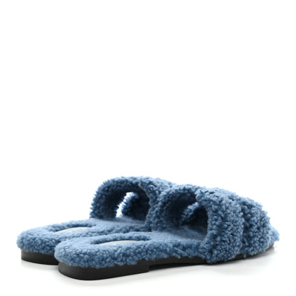 Hermes Woolskin Oran Sandals 38 Bleu 4 of 8