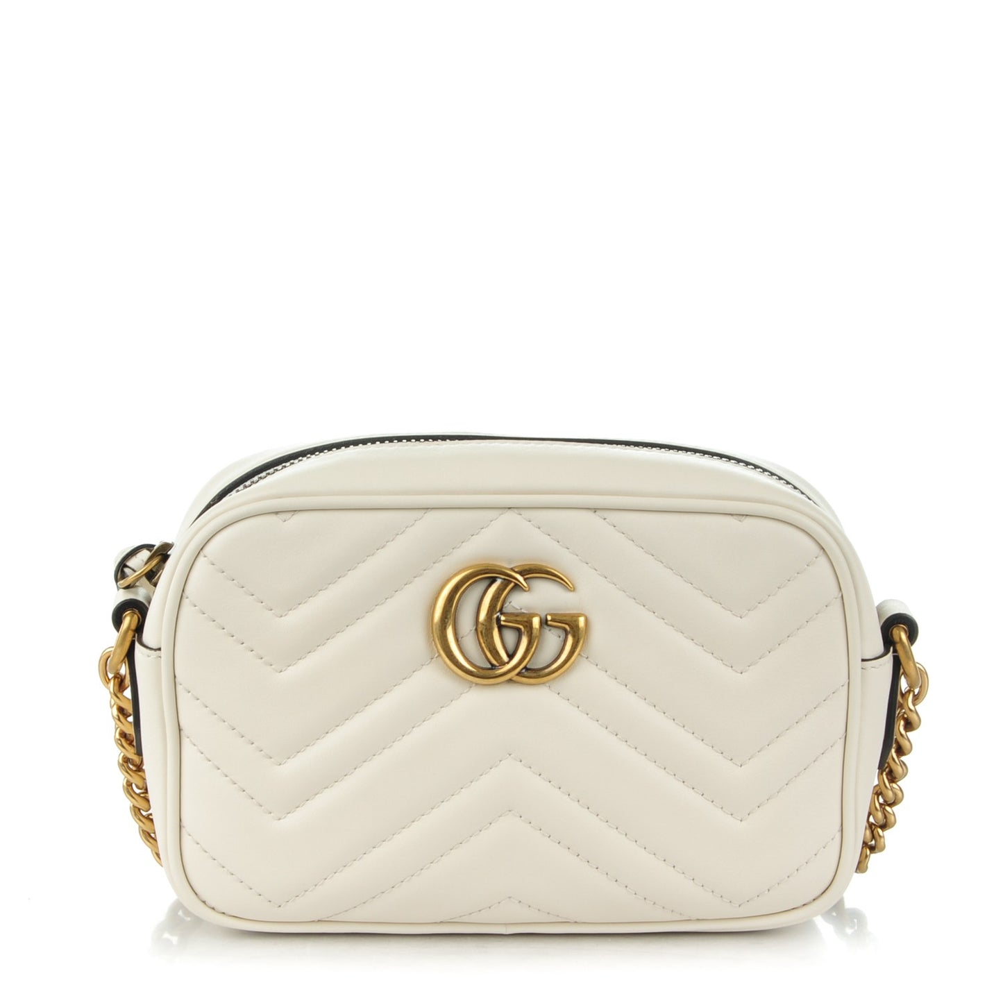 Calfskin Matelasse Mini GG Marmont Chain Shoulder Bag White