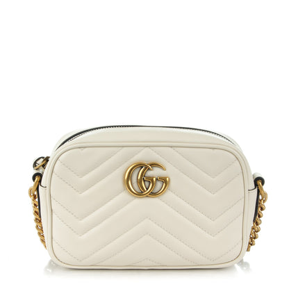 Gucci Calfskin Matelasse Mini GG Marmont Chain Shoulder Bag White 1 of 7