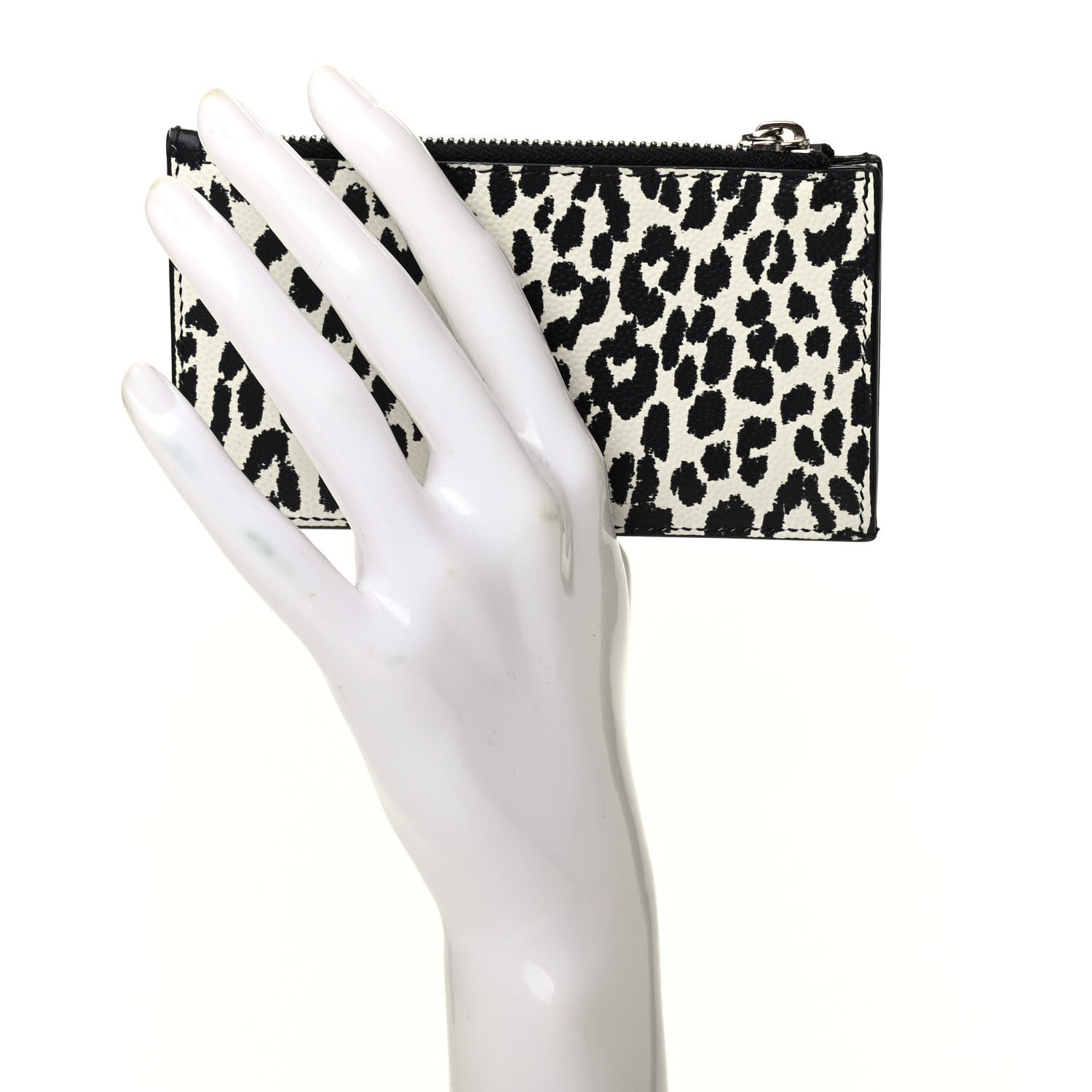 Saint Laurent Grain de Poudre Leopard Print 5 Fragments Zip Pouch Card Holder Black 2 of 7