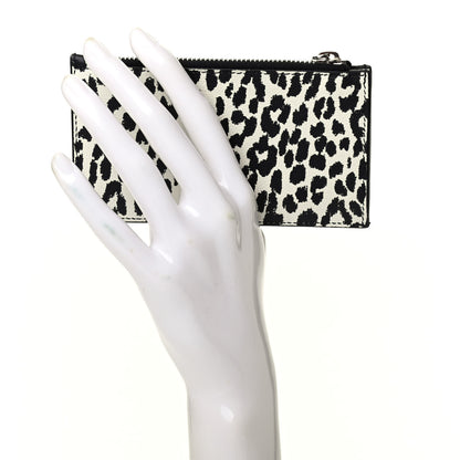 Saint Laurent Grain de Poudre Leopard Print 5 Fragments Zip Pouch Card Holder Black 2 of 7