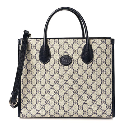 Gucci GG Supreme Monogram Textured Dollar Calfskin Small Retro Interlocking G Tote Bag Beige Blue 1 of 9