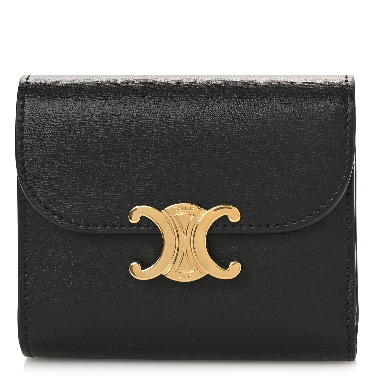 Shiny Calfskin Small Triomphe Wallet Black