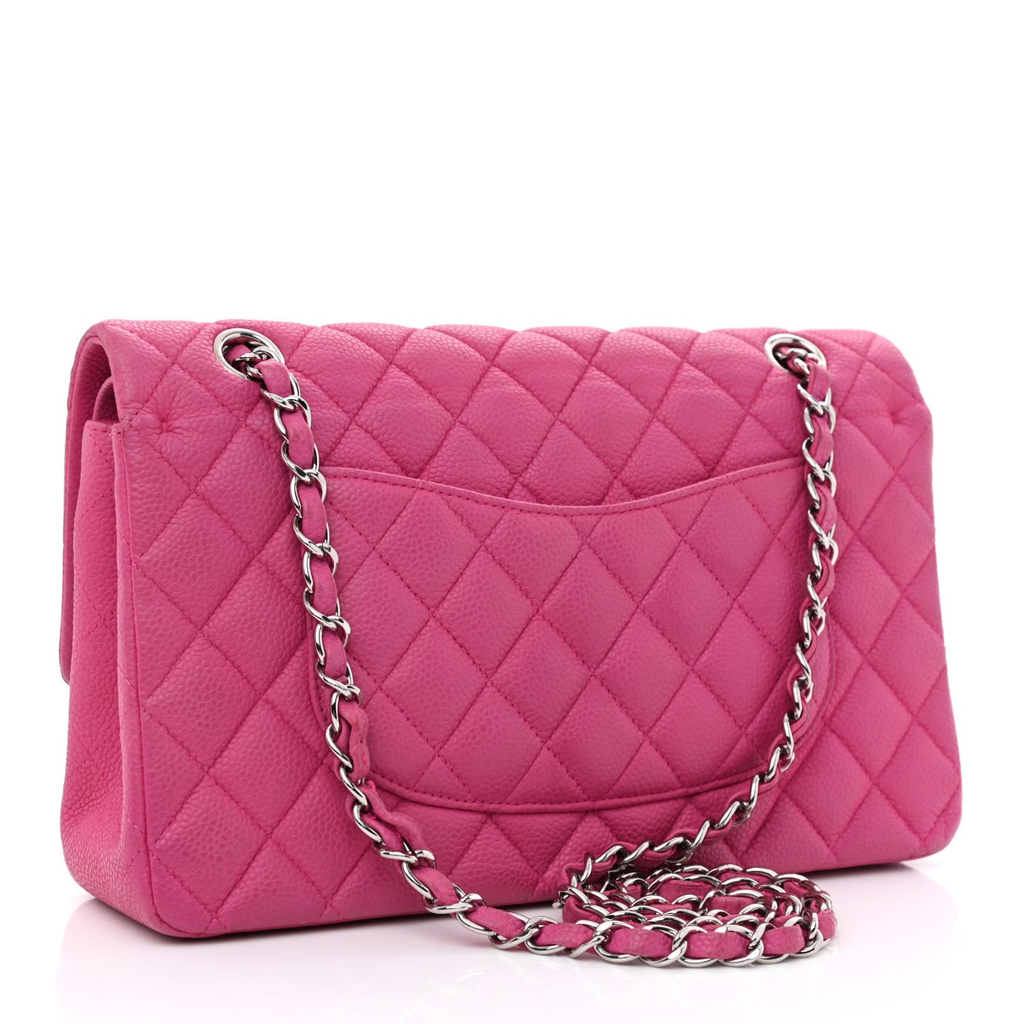 Iridescent Caviar Quilted Medium Double Flap Pink