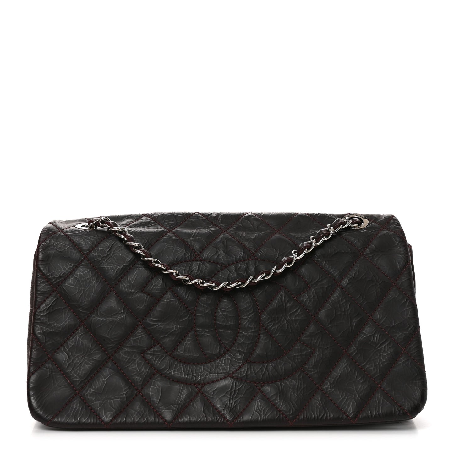 Glazed Calfskin Quilted CC Single Flap Burgundy