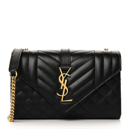 Saint Laurent Grain De Poudre Tri-Quilt Small College Monogram Satchel Black 1 of 6