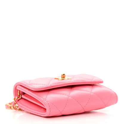 Chanel Lambskin Quilted Pearl Crush Card Holder With Chain Pink 4 of 11