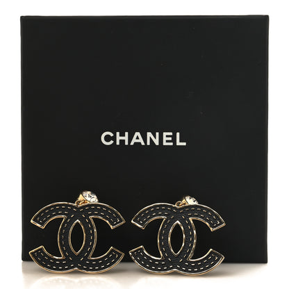 Chanel Metal Crystal CC Drop Clip On Earrings Gold Black 5 of 5
