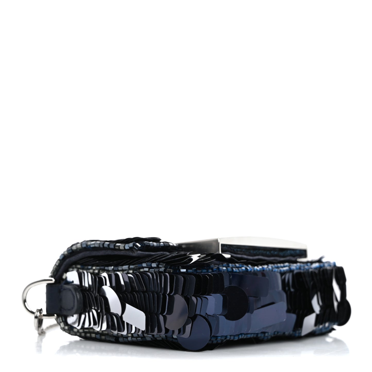 Sequin Paillettes Shiny Nappa Sex and the City Nano Maxi Buckle Baguette Charm Dark Blue