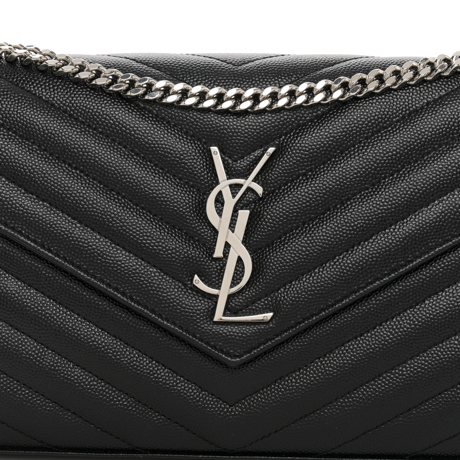 Saint Laurent Grain De Poudre Matelasse Chevron Monogram Chain Wallet Black 7 of 9
