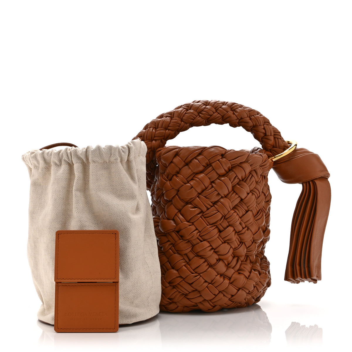 Bottega Veneta Calfskin Intrecciato Small Foulard Kalimero Bucket Bag Wood 3 of 12