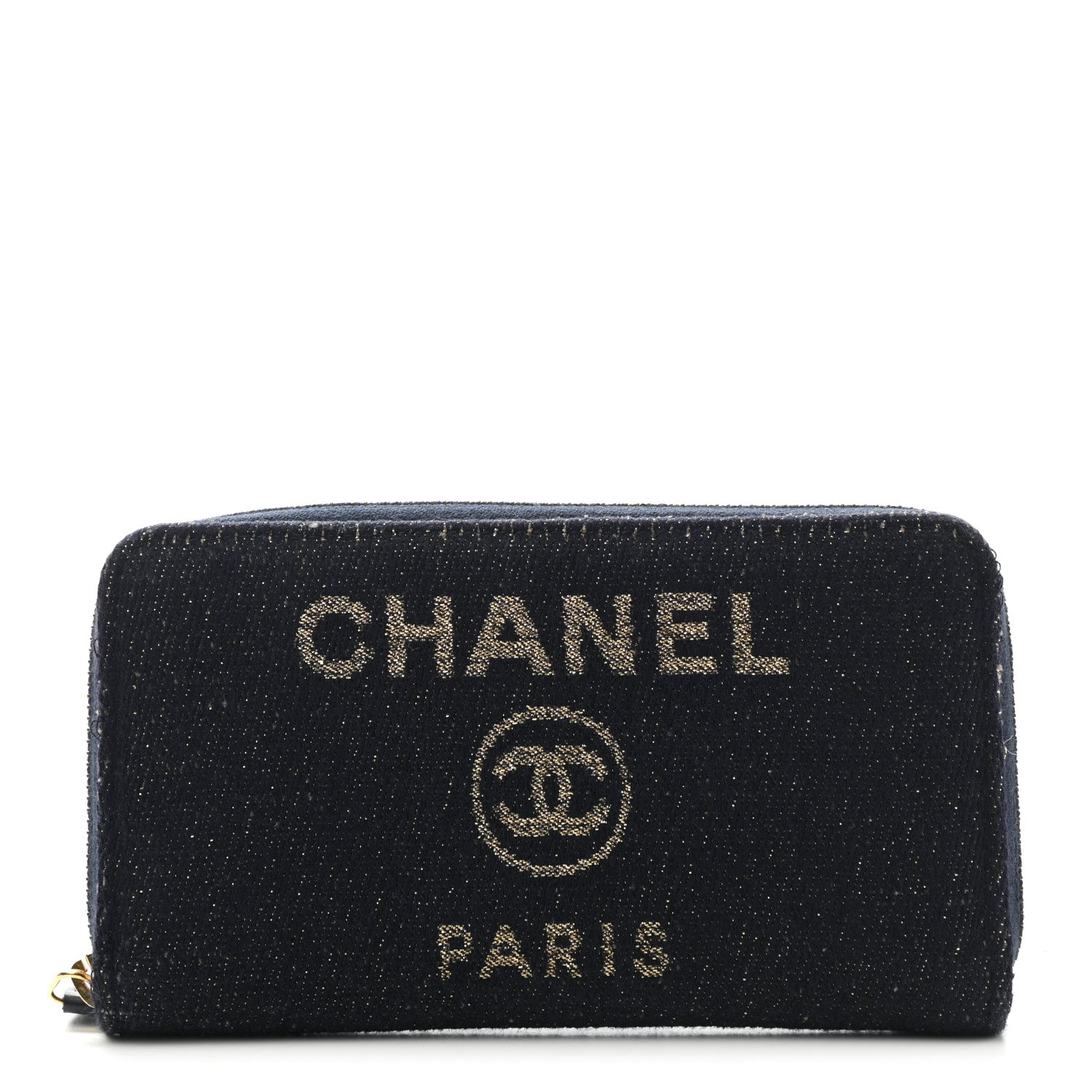 Chanel Lurex Canvas Medium Deauville Zip Around Wallet Navy Blue Gold 1 of 9