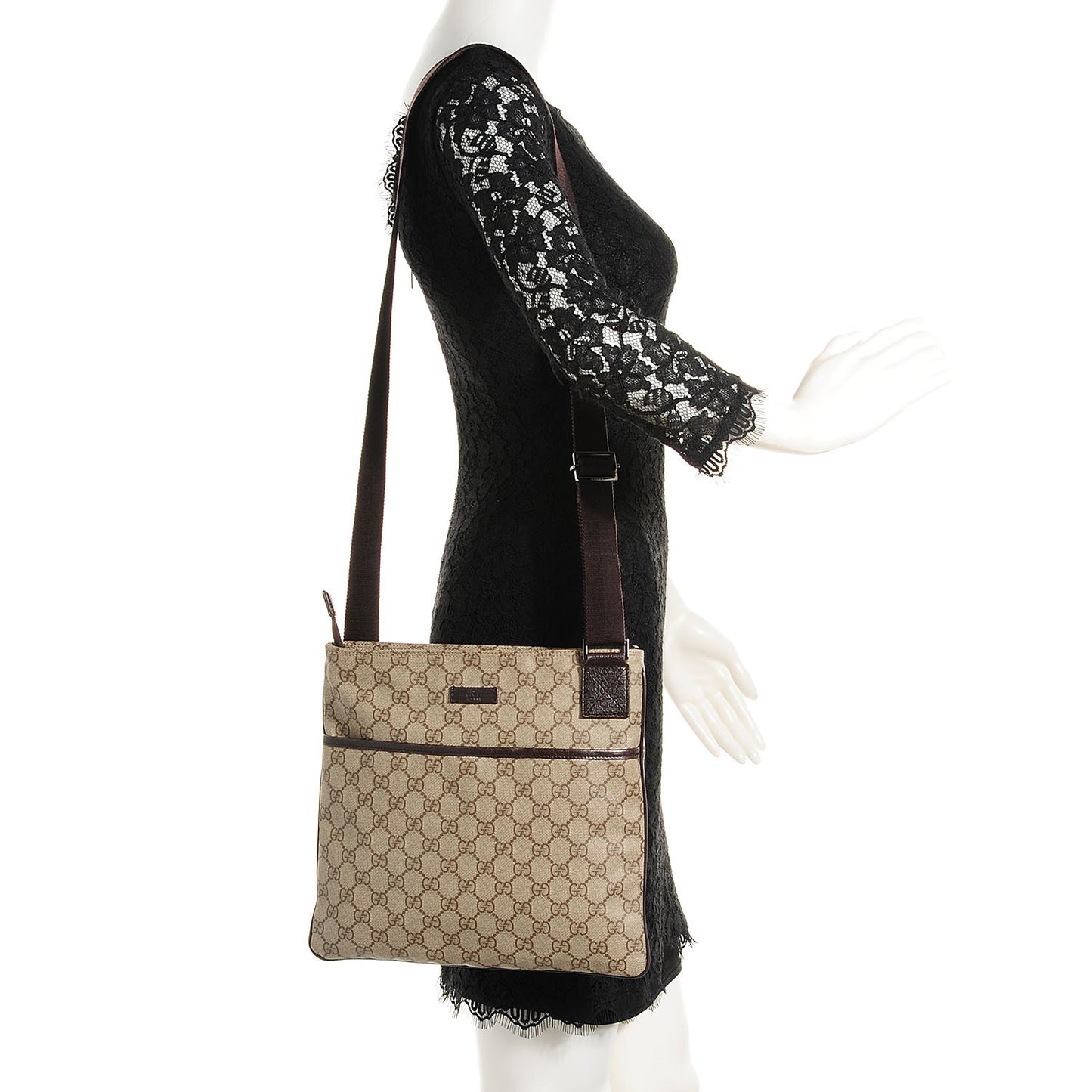 GG Plus Monogram Medium Flat Messenger Bag Dark Brown