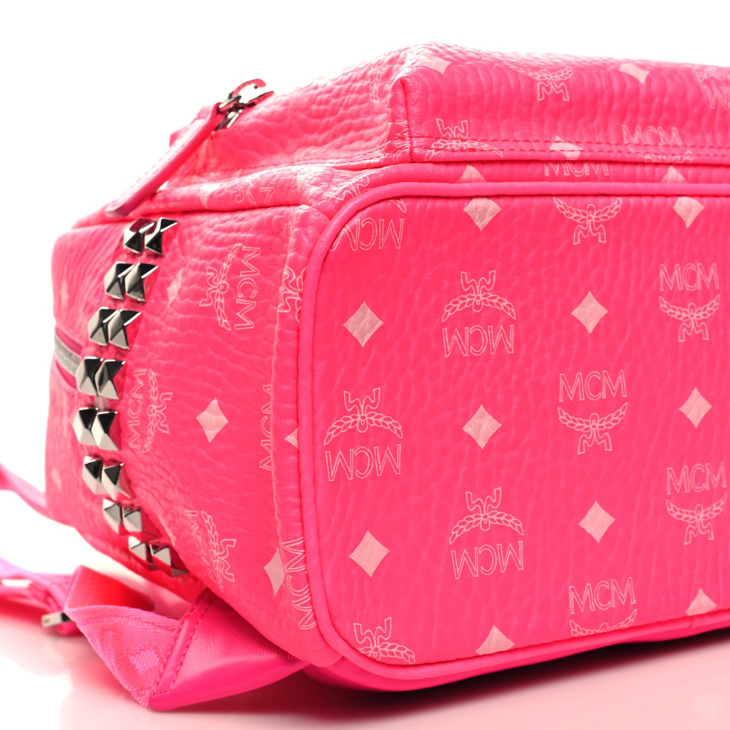 MCM Visetos Small Side Stud Stark Backpack Neon Pink 8 of 9