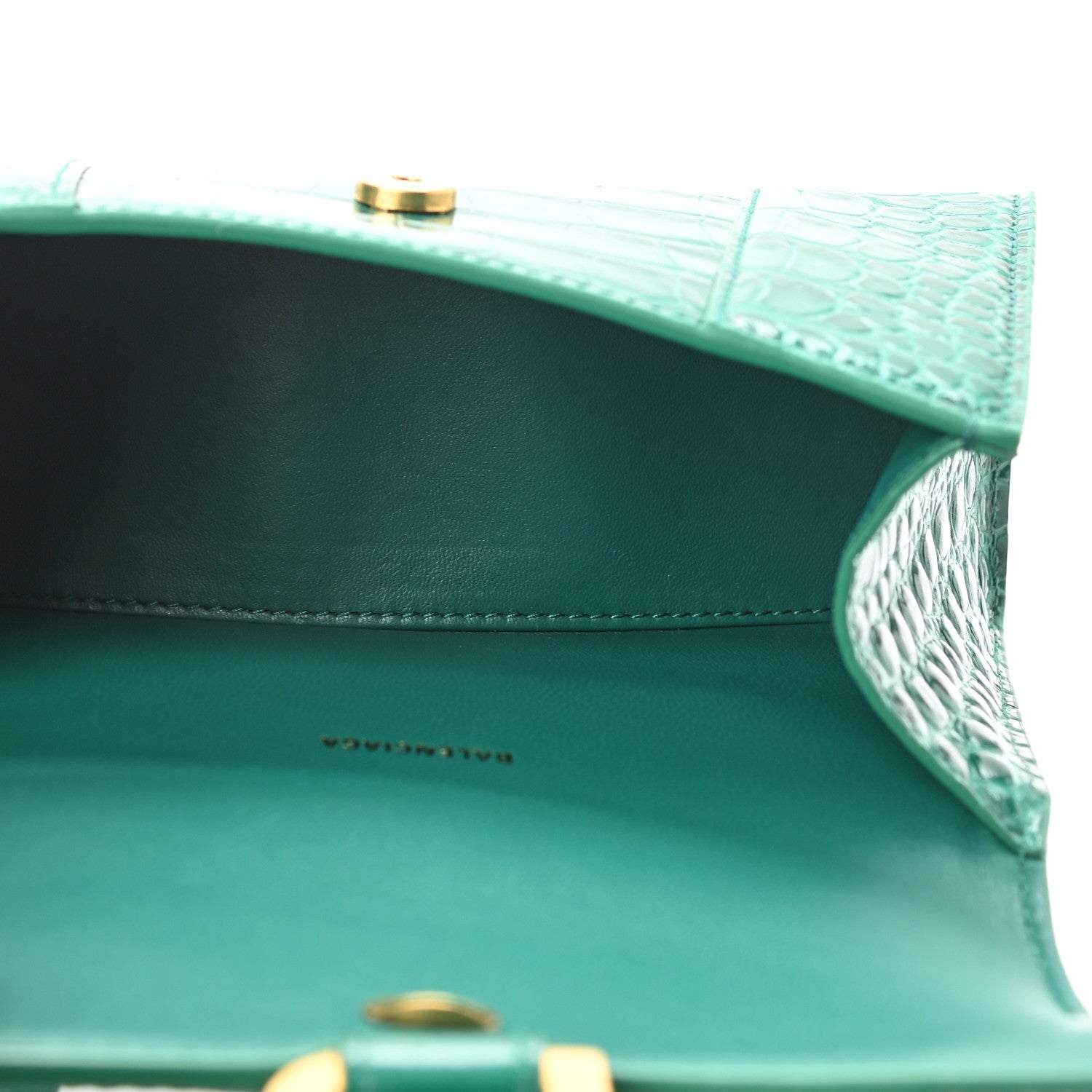 Balenciaga Shiny Calfskin Crocodile Embossed Hourglass Top Handle Bag XS Jade 4 of 9