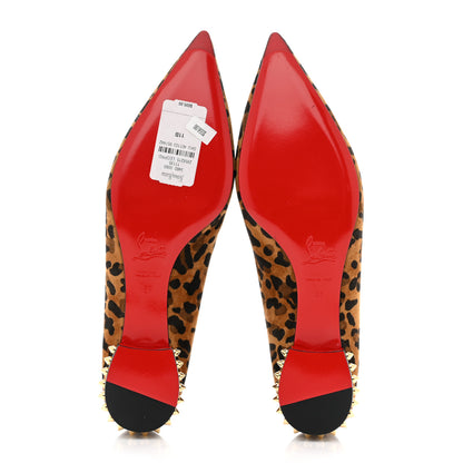 Christian Louboutin Veau Velours Nappa Leopard Print Spiked Hall Flats 41 Caramel 5 of 8