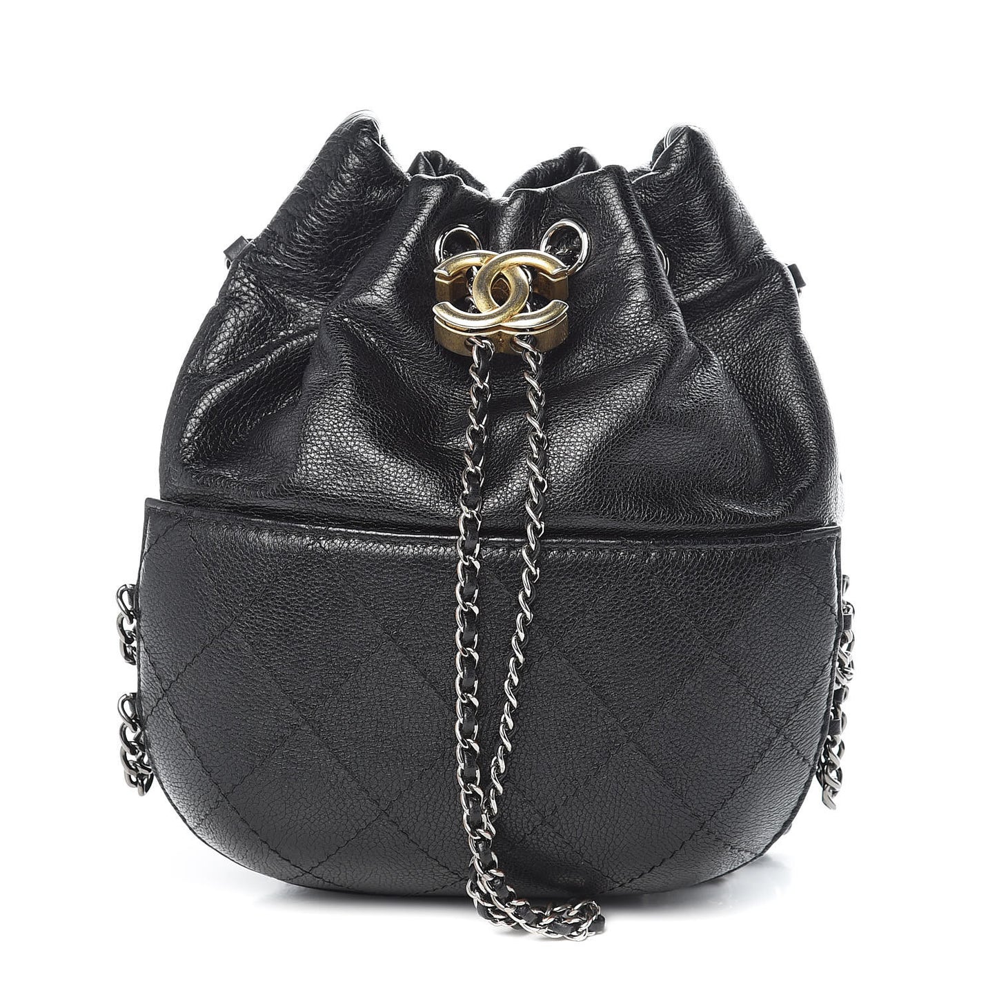 Calfskin Quilted Small Gabrielle Bucket Black
