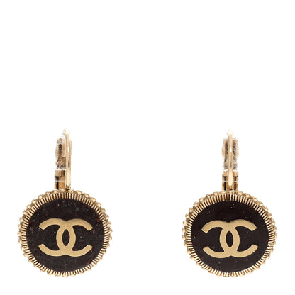 Chanel Enamel CC Disc Hoop Drop Earrings Gold Black 1 of 4