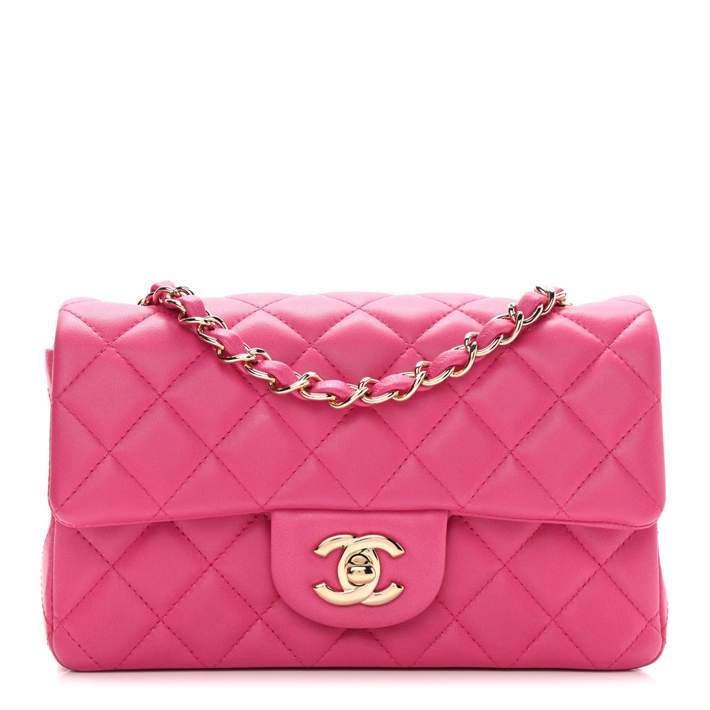 Lambskin Quilted Mini Rectangular Flap Fuchsia