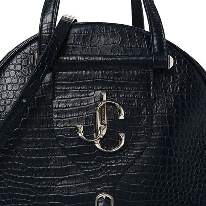 Jimmy Choo Calfskin Crocodile Embossed Small Varenne Bowling Bag Navy 7 of 9