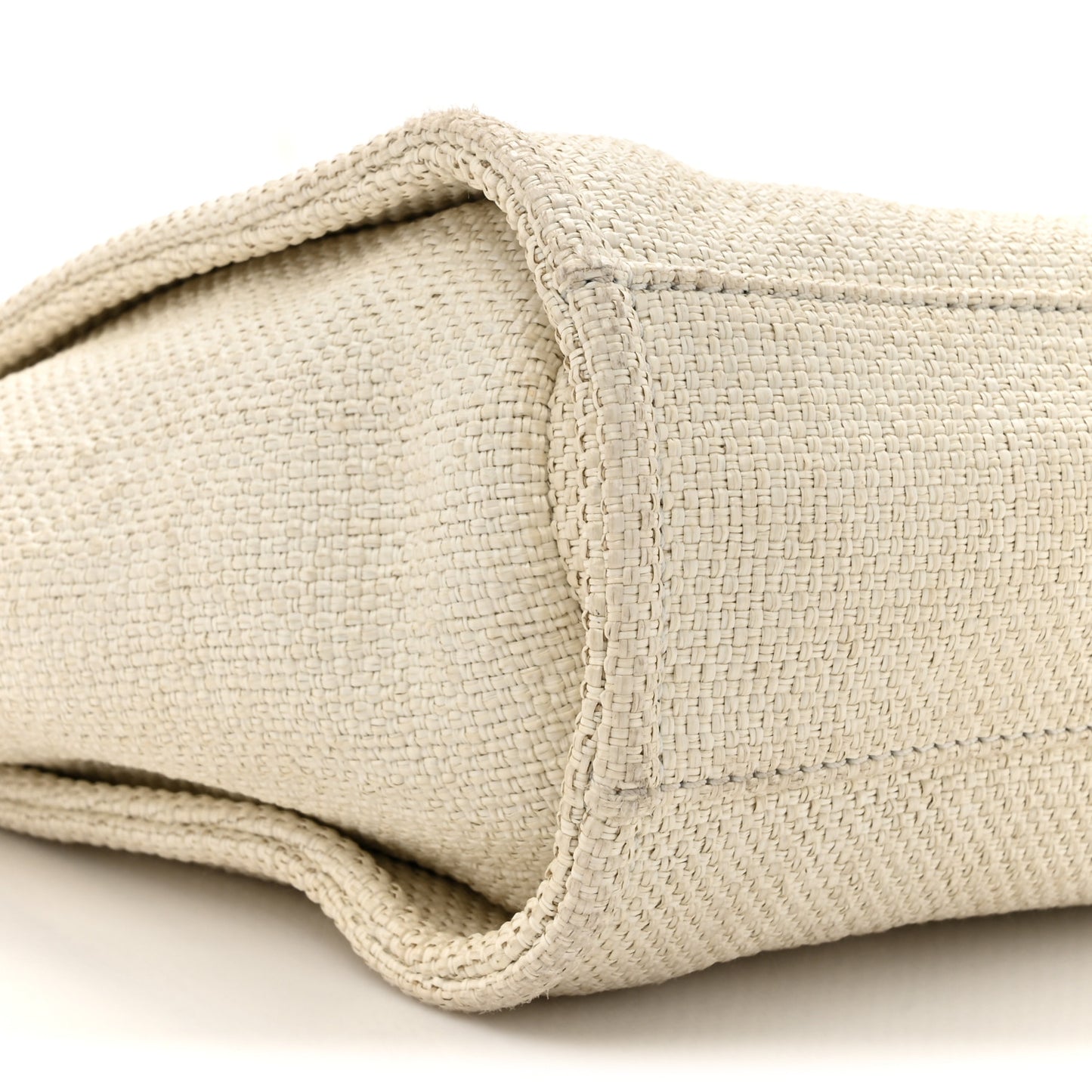 Woven Straw Raffia Small Deauville Tote White Navy