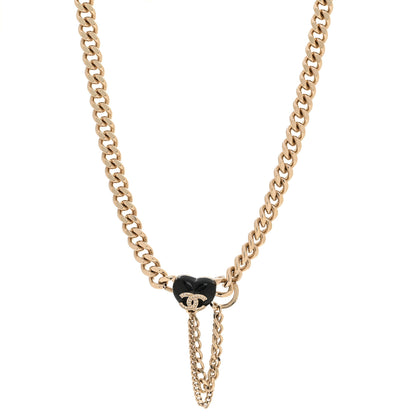 Chanel Metal Resin Crystal CC Heart Chain Choker Necklace Gold Black 1 of 6