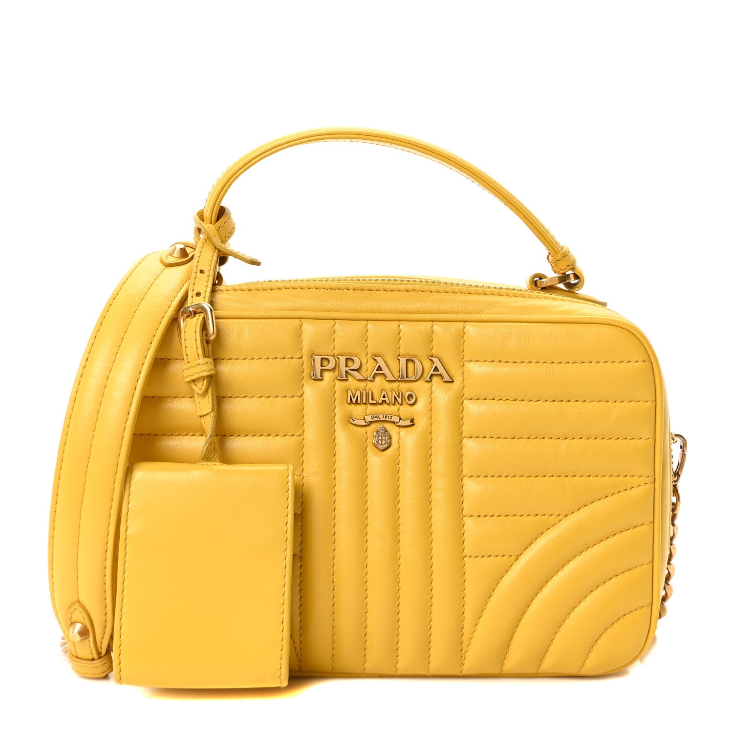 Prada Soft Calfskin Impunture Diagramme Top Handle Chain Crossbody Bag Soleil 1 of 10