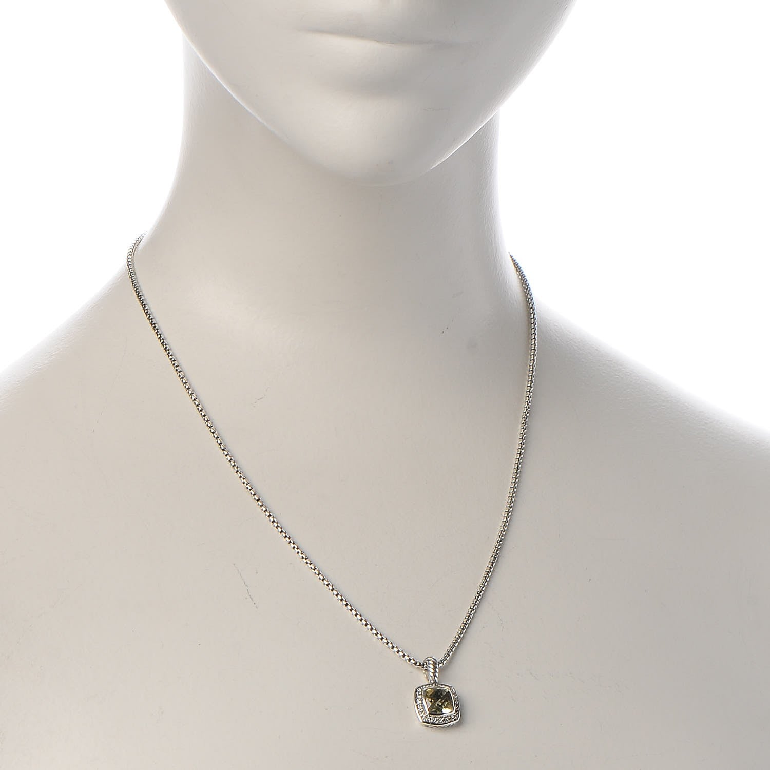 David Yurman Sterling Silver Diamond Prasiolite 7mm Petite Albion Pendant Necklace 2 of 7