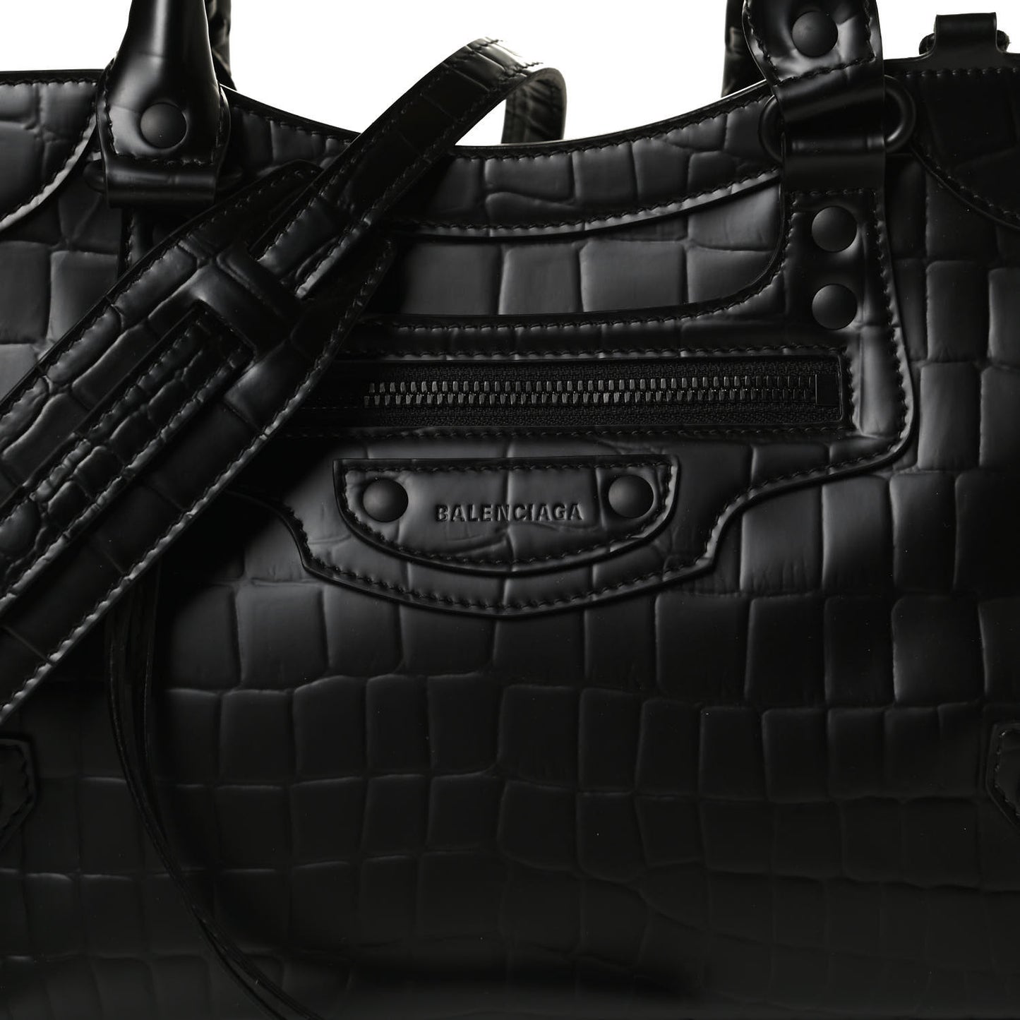 Semi Shiny Calfskin Crocodile Embossed Neo Classic Black Hardware S City Black