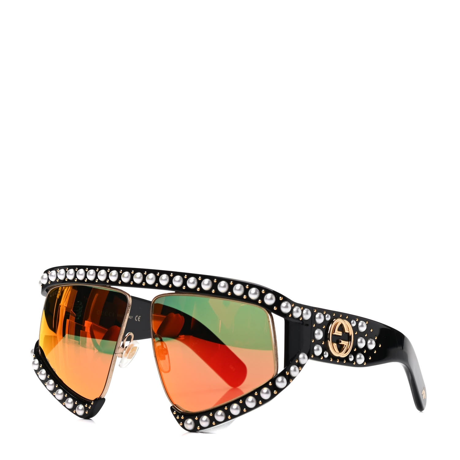 Gucci Acetate Pearl Rectangular Frame Sunglasses GG0234S Black Orange 1 of 6