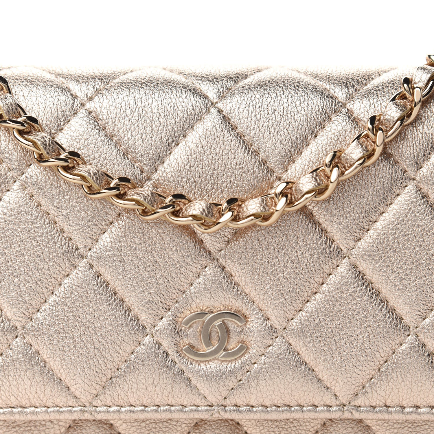 Chanel Metallic Lambskin Quilted Mini Wallet On Chain WOC Gold 10 of 10