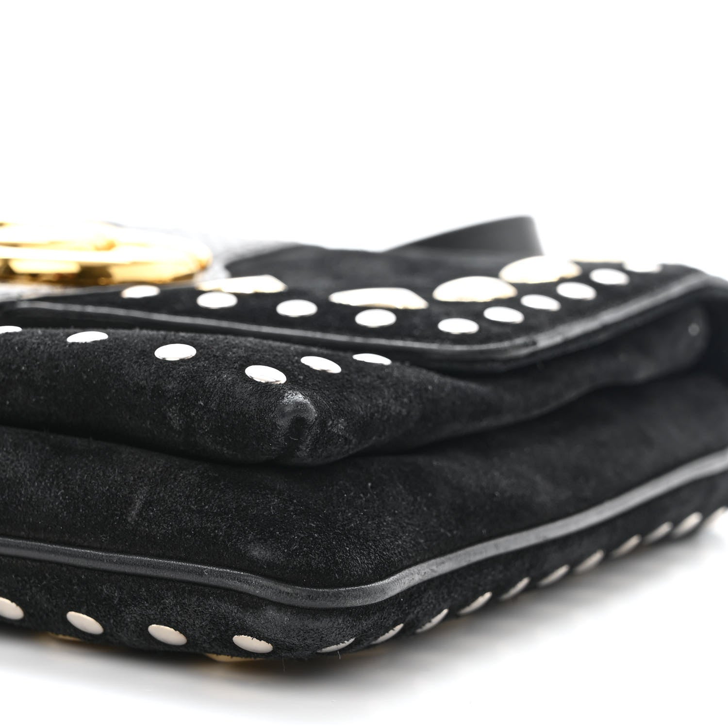 Gucci Suede Snakeskin Studded Medium Arli Flap Shoulder Bag Black 10 of 11