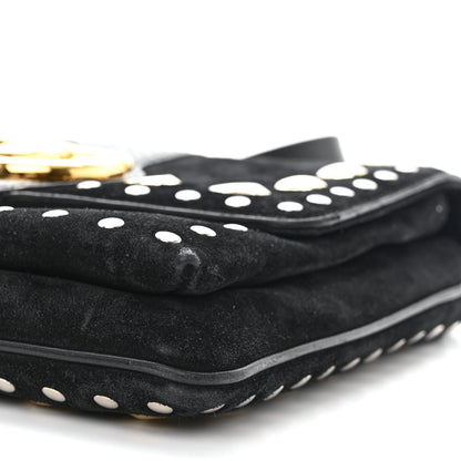 Gucci Suede Snakeskin Studded Medium Arli Flap Shoulder Bag Black 10 of 11