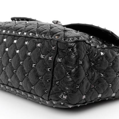 Valentino Garavani Craquele Nappa Large Rockstud Spike Shoulder Bag Black 9 of 9