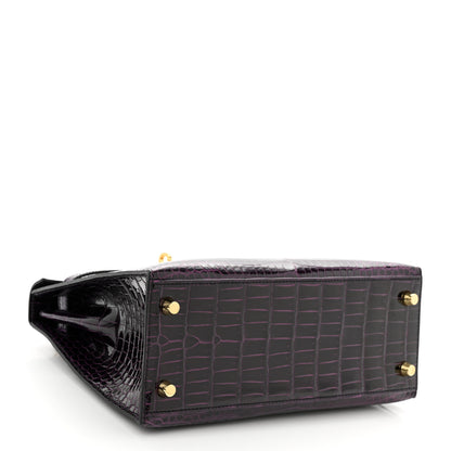 Hermes Shiny Porosus Crocodile Kelly Sellier 25 Amethyst 4 of 11