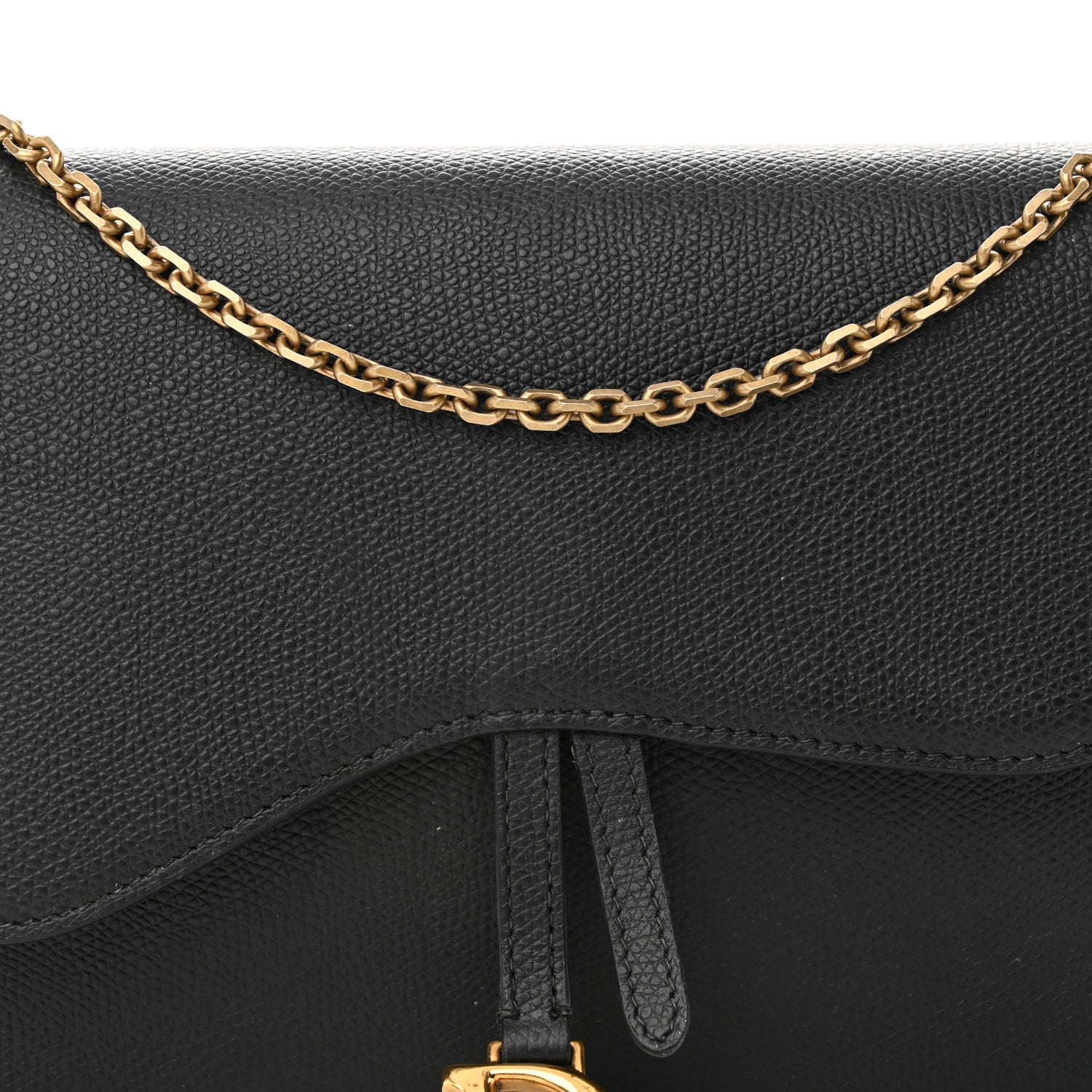 Christian Dior Grained Calfskin Saddle Chain Wallet Pouch Black 7 of 19